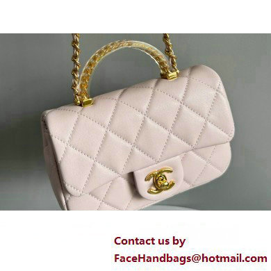 Chanel Lambskin, Resin & Gold-Tone Metal Mini Flap Bag with Top Handle AS4847 Light Pink 2024